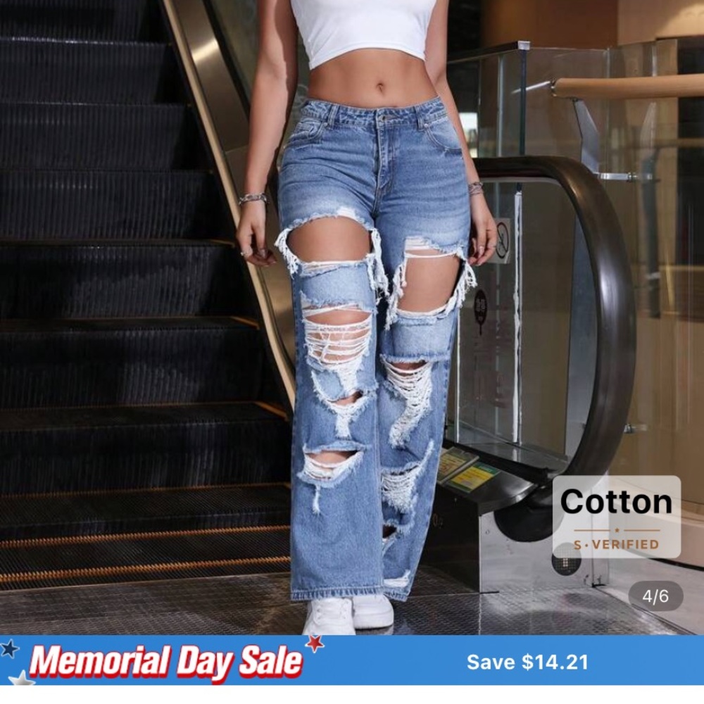 Women's Distressed Blue Jeans